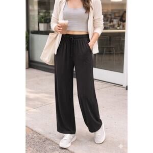 Lou & Grey Black Wide Leg Drawstring Lounge Pants Size XL